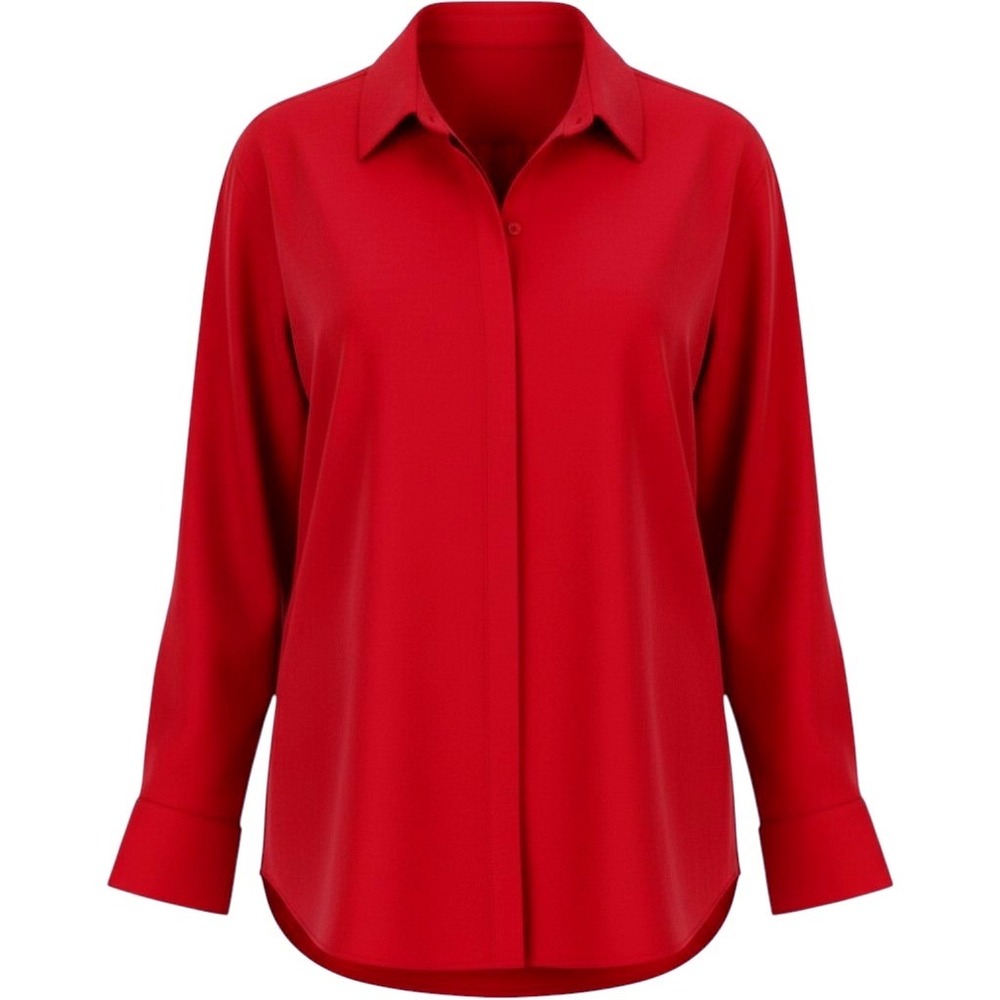Chicos Red Faux Suede Button Down Shirt Long Sleeve Size 3 XL Hidden Placket